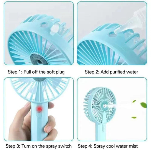 KINZO Cooling Mist Spray Fan With Mobile Holder + FREE Perfume Tester Combo | USB Rechargeable Portable Handheld Mini Fan | Strong Cooling Spray Fan for Summer